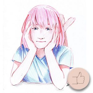 Könyöklő lány színesceruza rajz